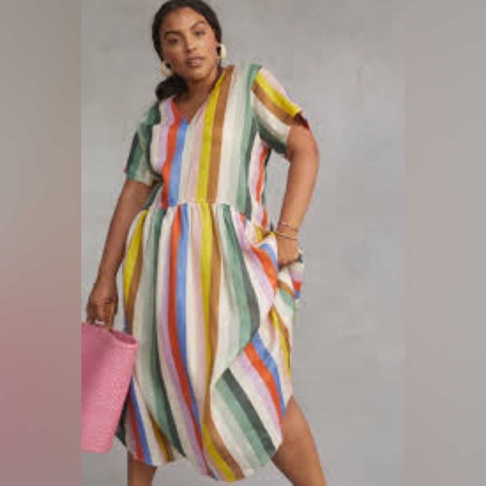 Anthropologie beautiful colorful striped dress 1X oversized with pockets career
